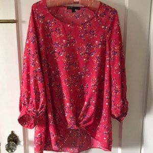 Gibson red blouse with knot detail